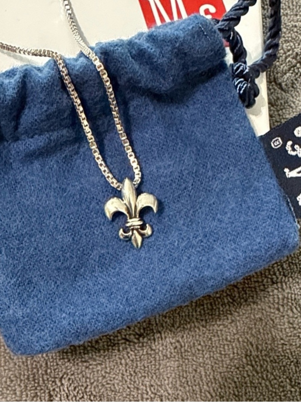 🩶 MIGON FAGET STERLING SILVER DE LIS PENDANT WITH BALL CHAIN!🩶🩶